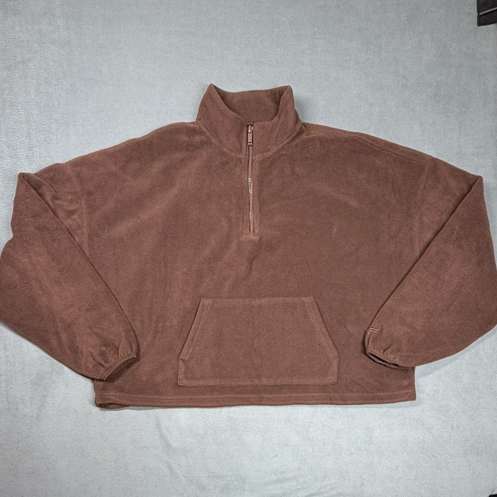 Fabletics Rayne Polar Fleece Quarter Zip Brown Pullover